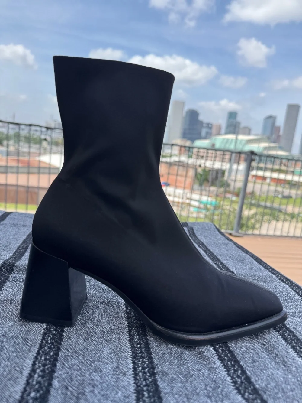 Jeffrey Campbell Geist Square Toe Block Heel Ankle Boot in Black Neoprene -Sz 8 - Picture 2 of 10